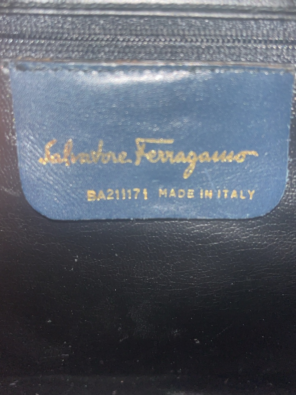 Salvatore Ferragamo Navy Leather Interior with Gold Foil Logo